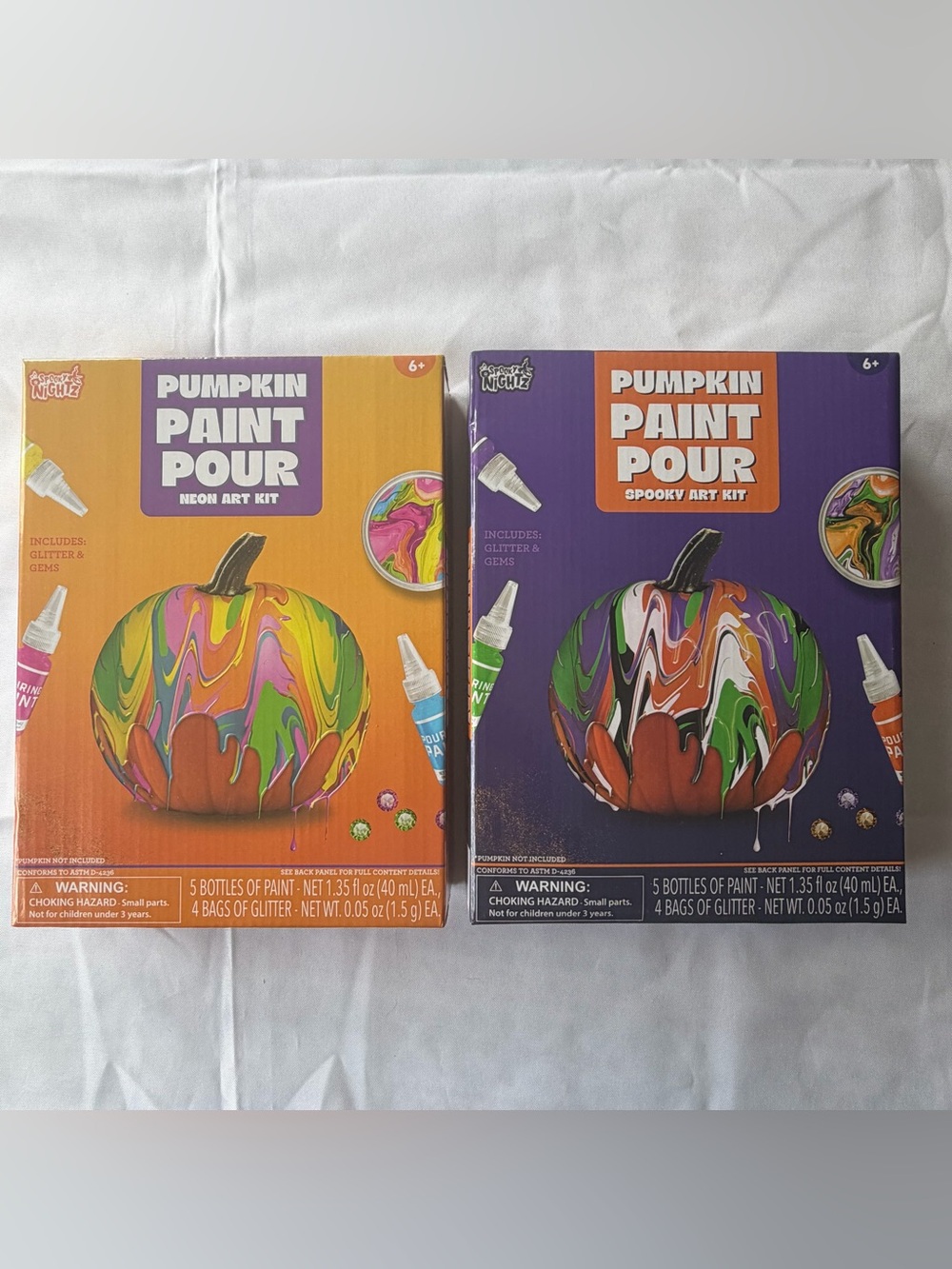 Lot of 2 New Pumpkin Paint Pour Neon & Spooky Art Kits Halloween Party Craft Set